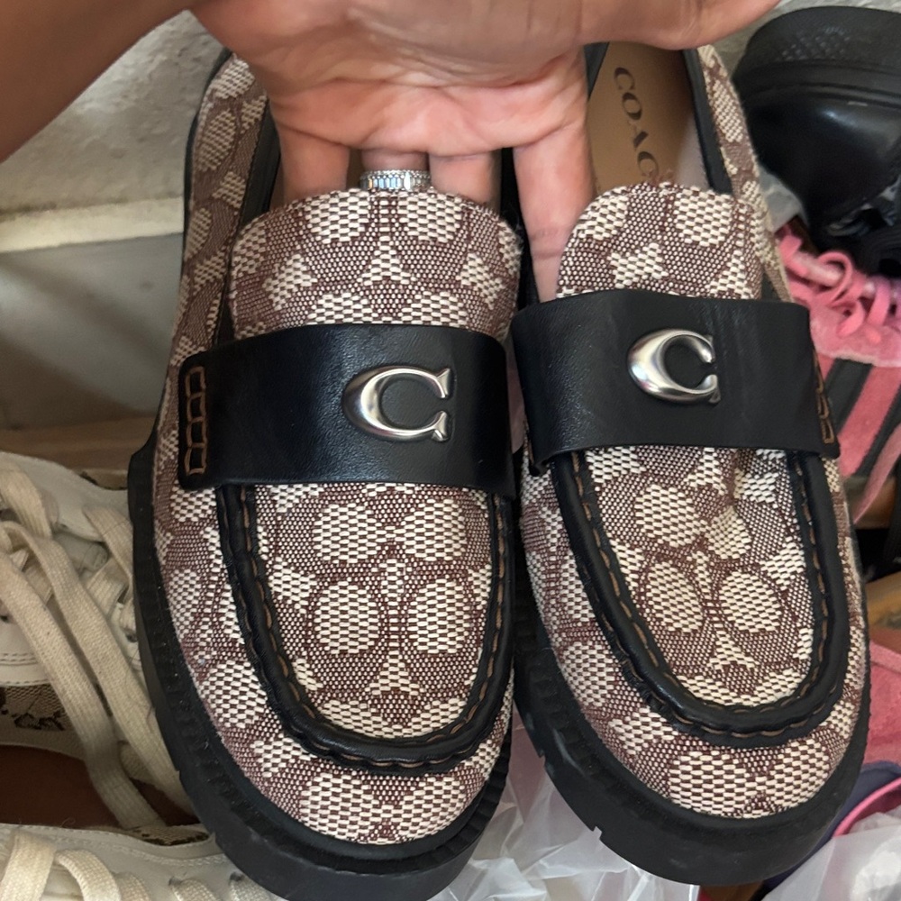 Coach Signature Pattern Loafers with Black Accent